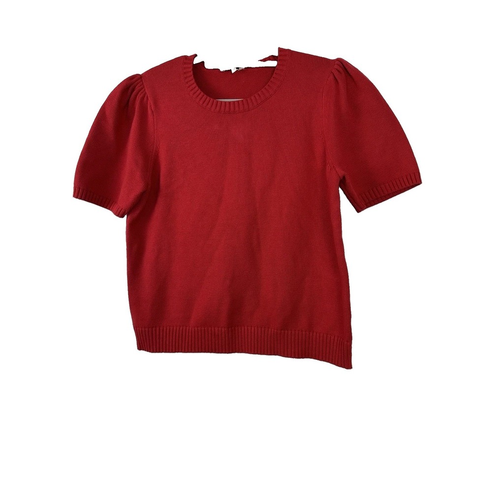 J.Society ribbed Knit Red Short Puff Sleeves Sweater Women's Sz Large